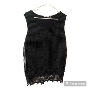 Dex Black Lace Sleeveless Blouse Tank 1X